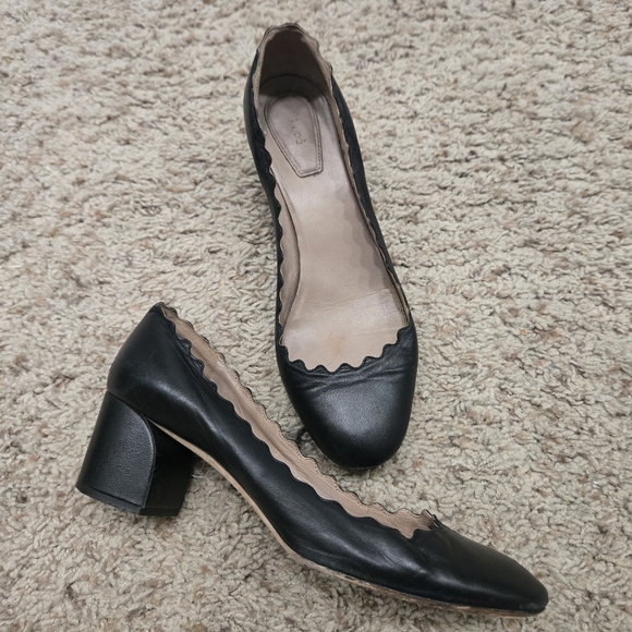 Chloe Black Scalloped Edge Women's Pumps Size 36.5